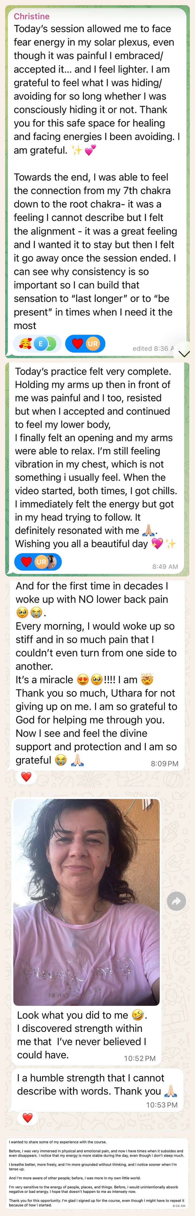 Screenshots of real member messages describing their experience in the Inner Bloom Circle